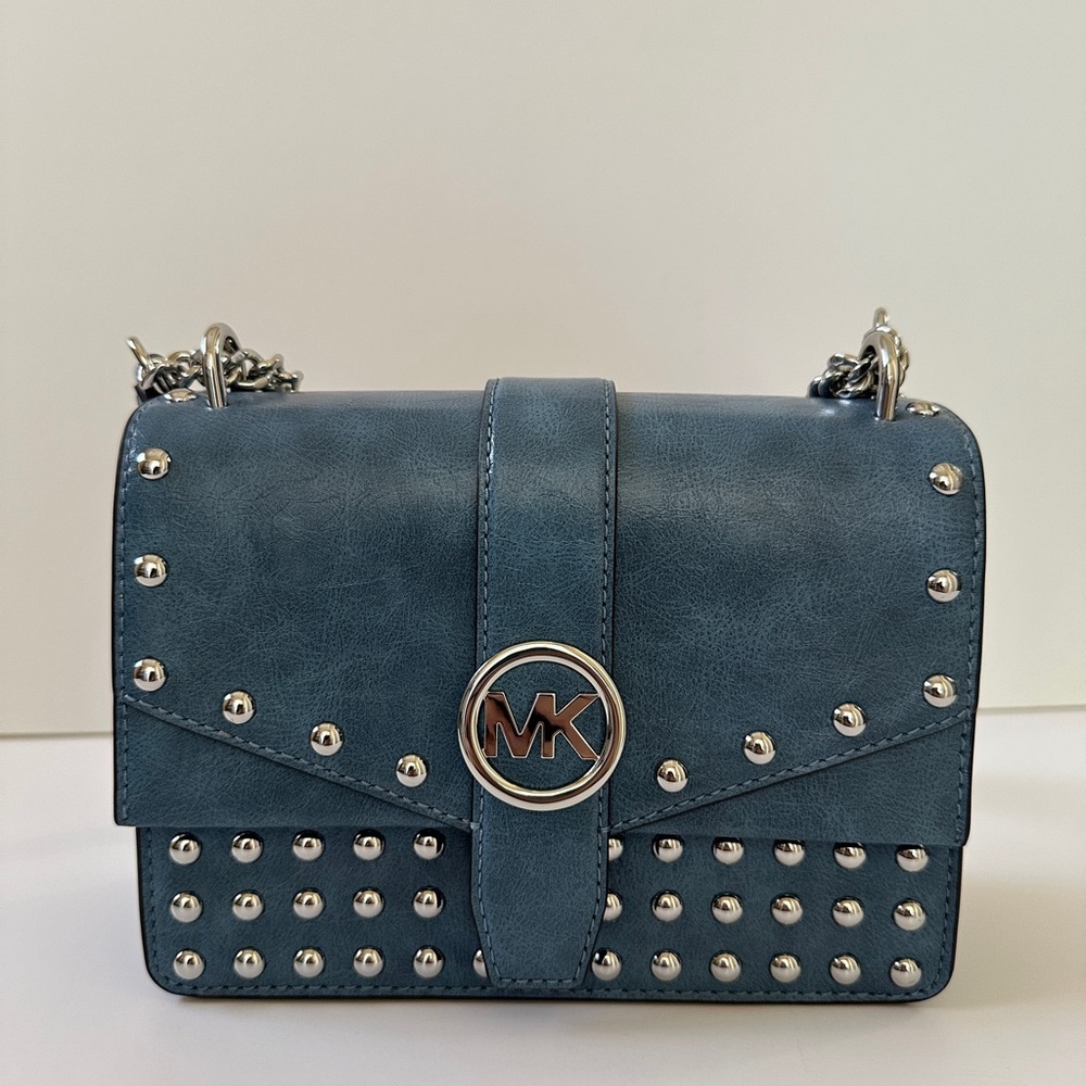 Michael Kors Steel Blue Studded Crossbody Bag